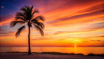 Minimalist Florida Sunset: Palm Tree Silhouette Against Vibrant Sky