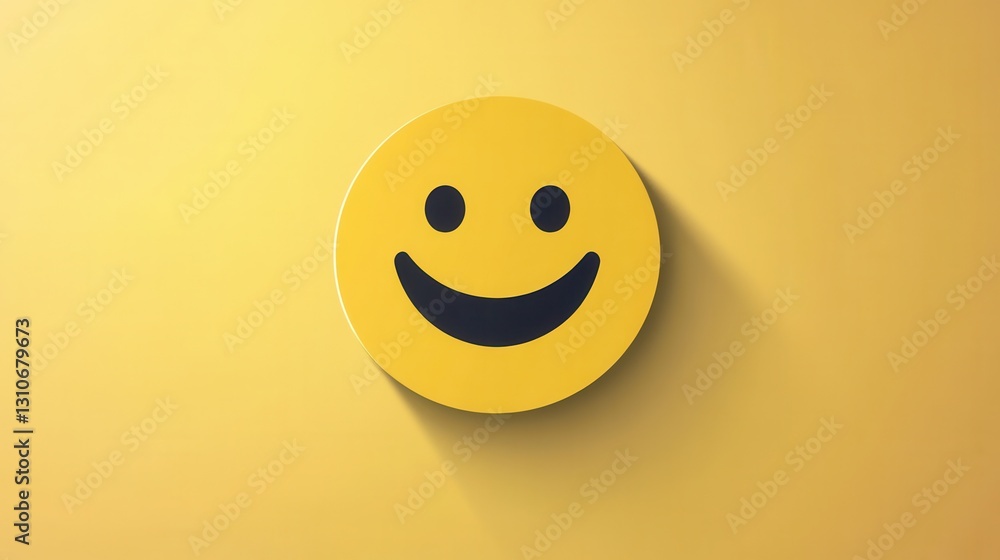 Aufkleber bright yellow minimalist icon of a smiling face in flat design representing happiness and positivity