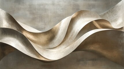 Abstract metallic waves flowing across a textured neutral background
