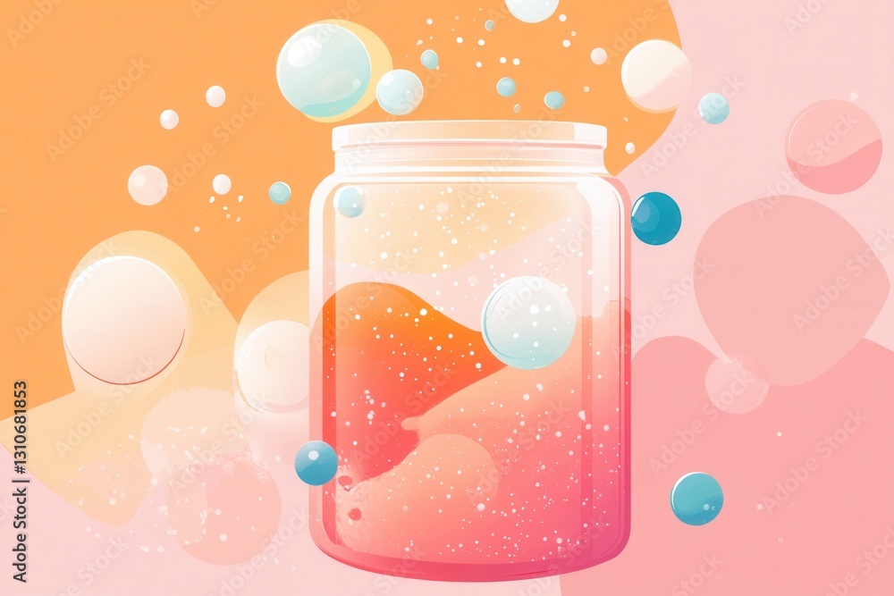 Aufkleber minimalist fermentation logo featuring a clean abstract jar and colorful bubbles for probiotic food 