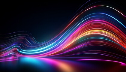 abstract curve light trails colorful luminous long exposure motion shape high speed light streaks effects on black reflection floor background