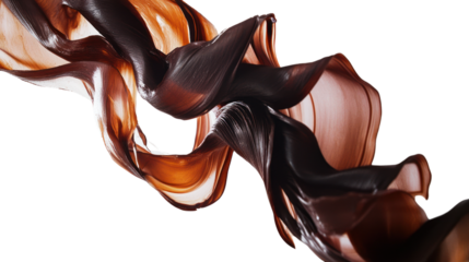 Abstract fluid shapes in rich brown and chocolate tones, dynamically flowing against a black background.