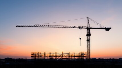 Construction Crane Silhouette at Sunset  Urban Development  Building Project