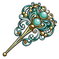 Create a realistic vector illustration of a single, detailed filigrane, showcasing intricate detail and metallic sheen.  Focus on texture and light reflection.