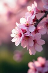Obraz premium Soft pink hues of the blooming cherry blossom, soft pink, pink cherry blossoms, garden