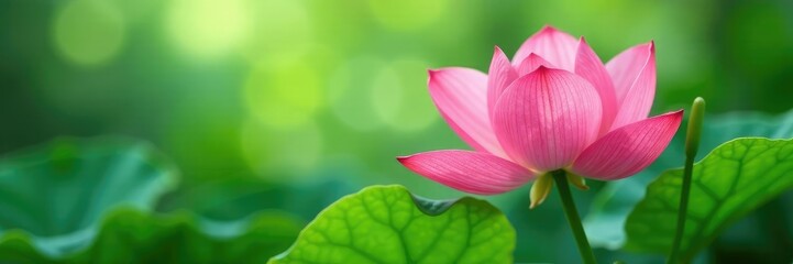 Soft pink petals unfolding on a green leaf stem, flowers, peaceful