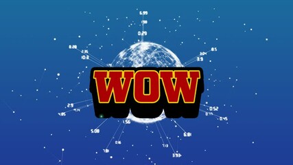 Wow text over digital globe with data points and connections animation - Powered by Adobe