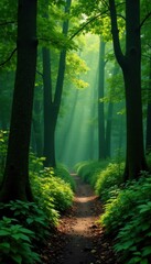 Dense forest foliage on wooden fence background, outdoor, landscape, greenery