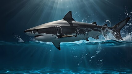 PNG-style translucent backdrop for ocean and marine life designs, dynamic shark leaping out of the water with splash effect