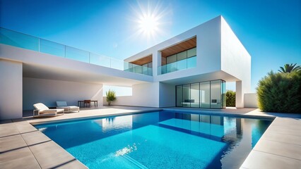 Fototapeta premium Minimalist Modern House with Pool: Clean Lines & Summer Serenity