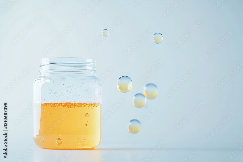 Poster minimalist fermentation logo featuring an abstract jar with bubbles representing probiotic food bran