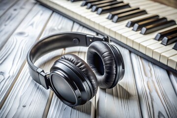 Minimalist Music Studio: Black Headphones on White Wood