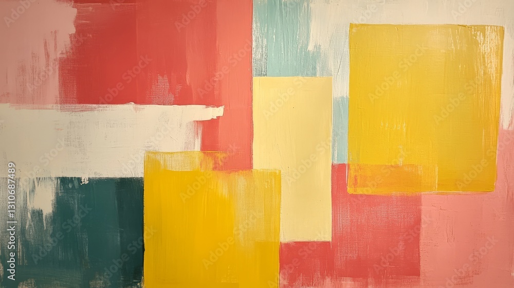 Poster colorful abstract painting with different painted rectangular shapes displayed