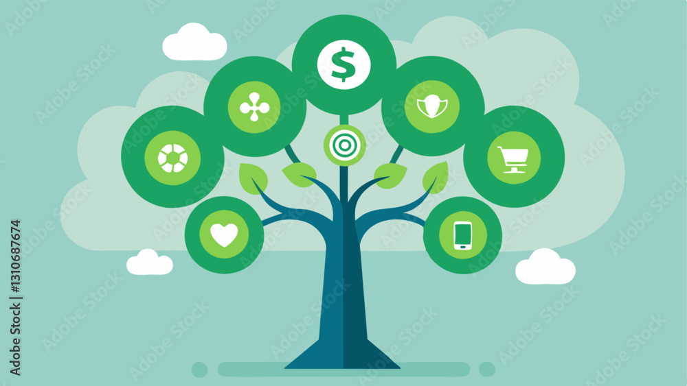 Poster investment tree a large tree with leaves made of currency notes and coins symbolizing financial grow