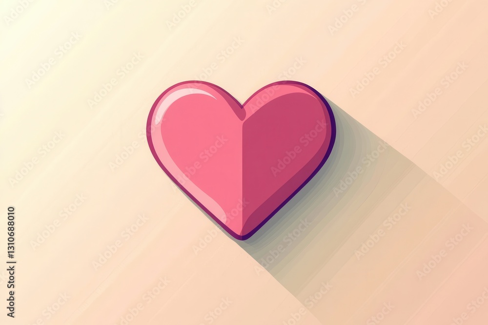 Poster minimalist heart icon design with warm pink tones and soft shadows for modern aesthetics and digital