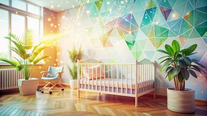 Fototapeta premium Minimalist Nursery Decor: Modern Dotted Line Art Double Exposure Stock Photo