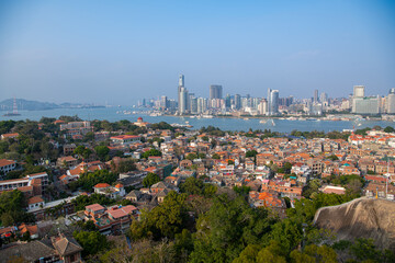 Xiamen, China city skyline from Gulangyu Island
