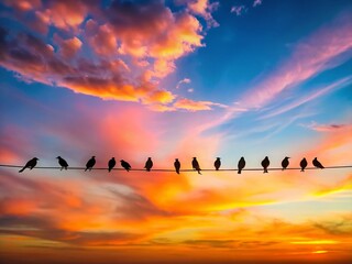 Fototapeta premium Minimalist Pastel Sky with Silhouetted Birds - Serene Nature Stock Photo