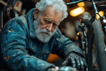 Obraz premium A man is working on a bicycle