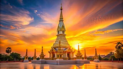 Minimalist Phra That Phanom Temple, Nakhon Phanom, Thailand: Golden Stupa Sunrise