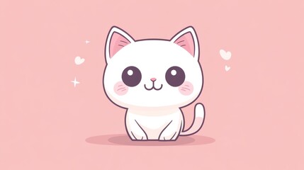 Fototapeta premium A Cute Animated Kitten Sitting on a Pink Background