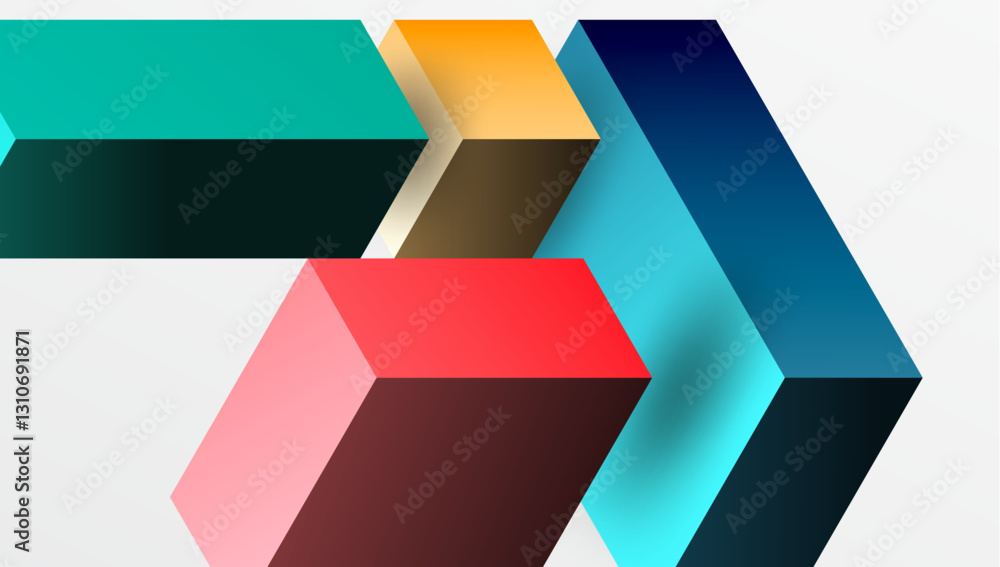 Poster Sleek abstract design featuring isometric 3D blocks in a clean, modern composition. Perfect for tech-inspired themes, with vibrant colors and geometric precision