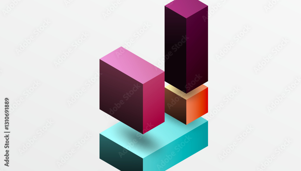 Poster Sleek abstract design featuring isometric 3D blocks in a clean, modern composition. Perfect for tech-inspired themes, with vibrant colors and geometric precision