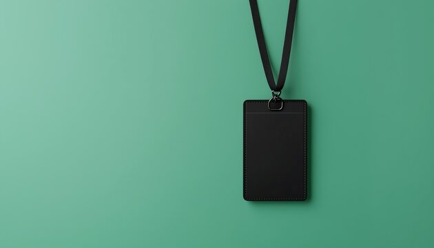 Card holder lanyard black tag mockup for identity or other on soft blue background