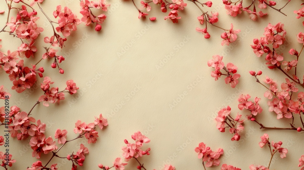 Poster pink flowers arranged on branches creating a delicate visual frame