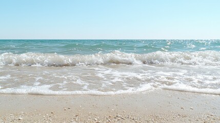 Serene Ocean Wave Crashing on Sandy Beach  Summer Vacation