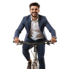 Obraz premium Smiling Businessman Riding Bicycle | Eco-Friendly, Commuting, Success, Healthy, Lifestyle