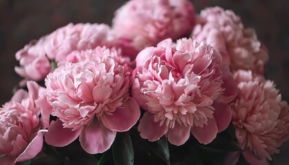 Fototapeta premium pink peonies soft focus close up dark toned film effect