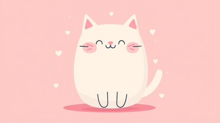 Cute cartoon illustration of a white cat with pink cheeks