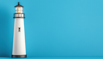 Lighthouse against a solid blue background.