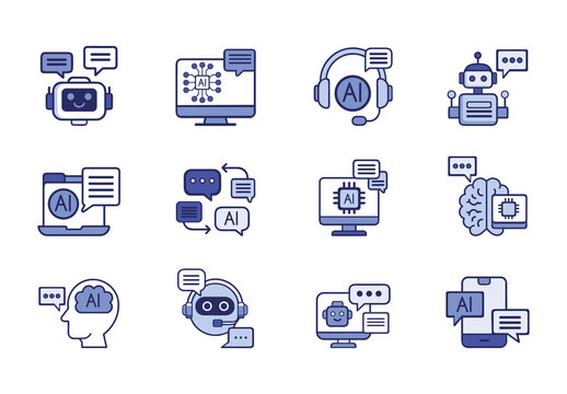 Blue and White AI Chatbot Icons Set