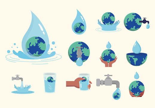 Blue World Water Day Illustration Set