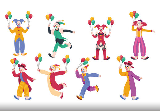 Clowns with Balloons Illustration Set