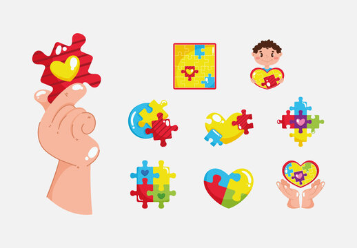 Colorful Autism Puzzle Design Set