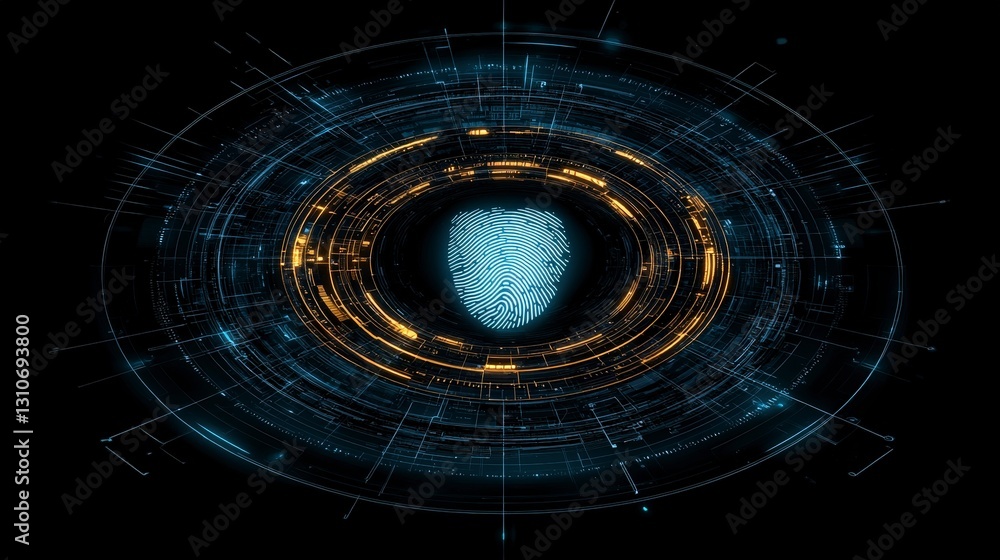 Aufkleber futuristic fingerprint biometric security scan ai data analysis