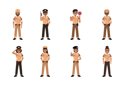 Brown and Black Indian Police Characters Illustration
