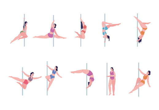 Colorful Pole Dance Fitness Performance Illustration Set