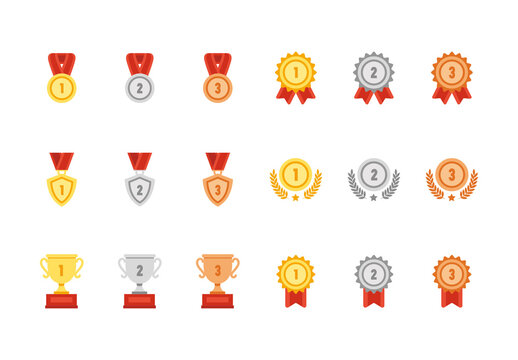 Red and Yellow Award Medal Icons Set