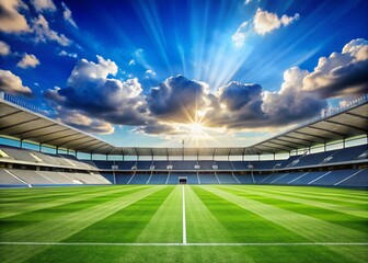 Minimalist Stadium: Bright Sky, Lush Green Field, Open Space