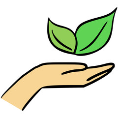 Handdrawn Hand whit leaf illistration