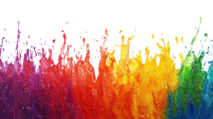 Vibrant splashes of color in rainbow hues against a black background, creating a dynamic and eye-catching visual effect.