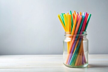 Obraz premium Minimalist Still Life: Colorful Drinking Straws in Glass Jar