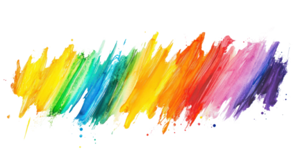 Vibrant rainbow colored paint strokes on a white background, perfect for creative projects and artistic designs.