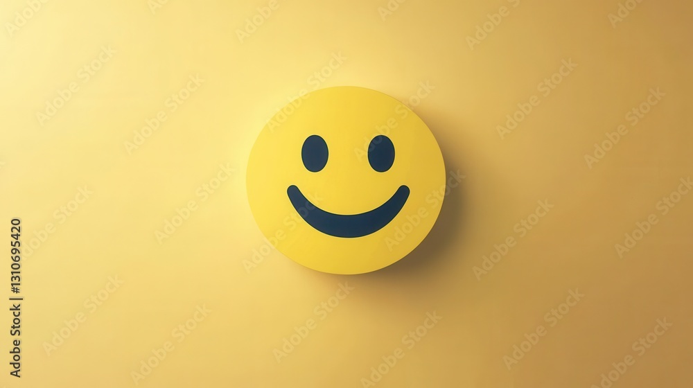 Poster bright yellow minimalist smiling face icon in a flat design on a simple background conveying happine