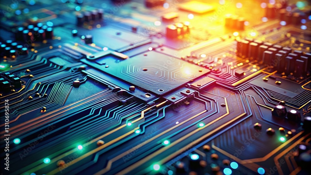 Poster minimalist tech innovation: futuristic circuit board abstract background