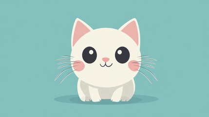 Fototapeta premium A Cute Cartoon White Kitten Sitting on a Light Blue Background
